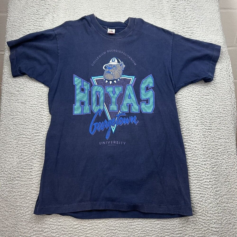 Georgetown Hoyas Vintage Short Sleeve Shirt Blue Size XL Fading Bulldogs